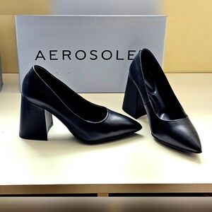 AEROSOLES Isabel Black Block Heel Pumps 5.5 NWOT